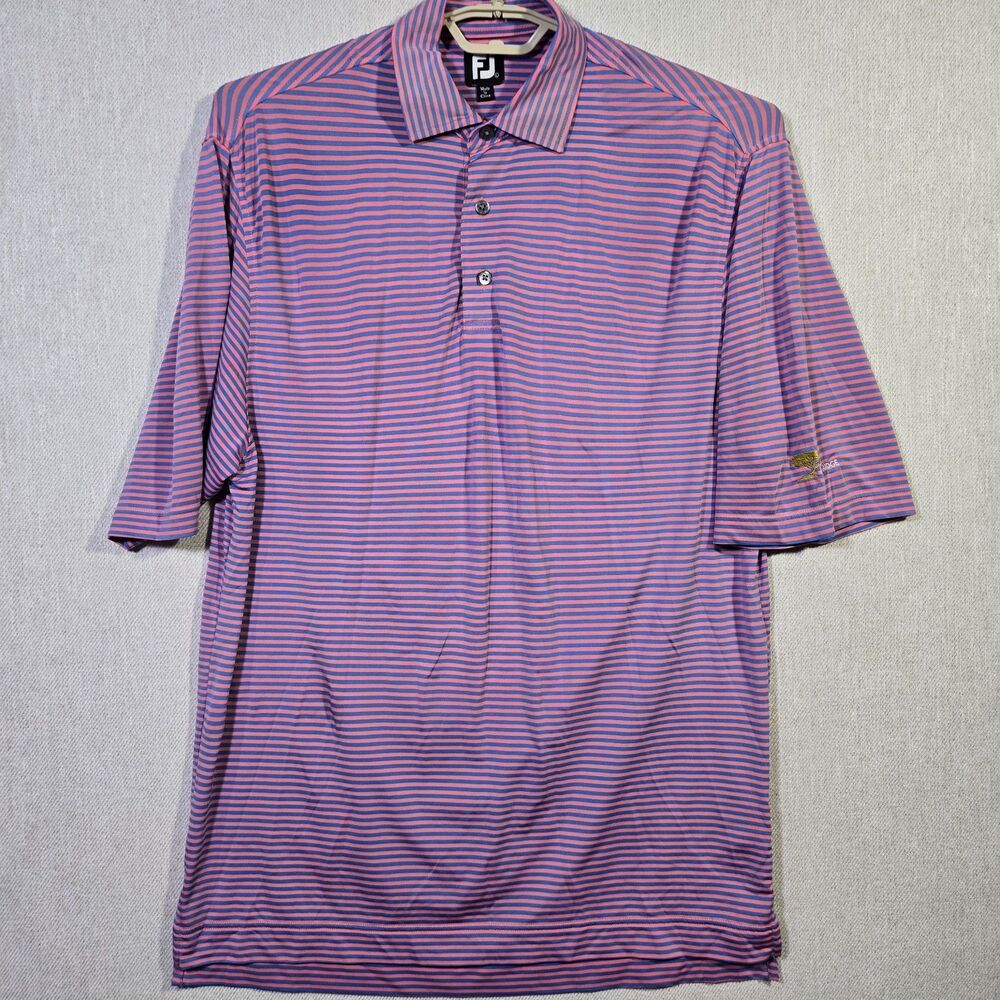 FOOTJOY Polo Shirt Mens Large Red Blue Striped Briar Ridge Embroidery FJ